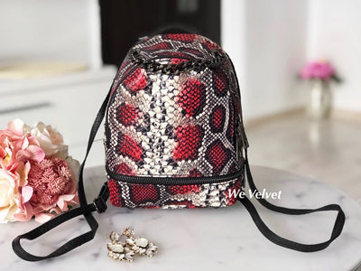 Mini Rucsac tip geant snakeskin rou piele natural Python