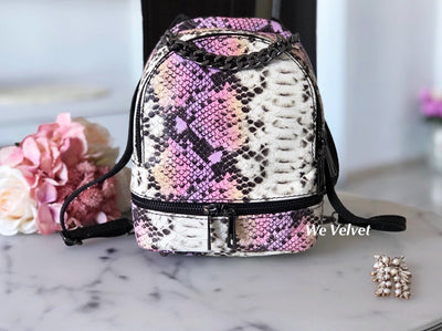 Mini Rucsac tip geant snakeskin roz i alb piele natural Python