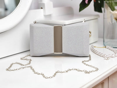 Poșetă clutch silver strălucitoare Glitter Bow