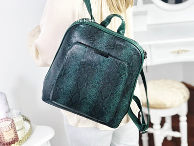 Rucsac verde piele eco cu print snake negru Quinn