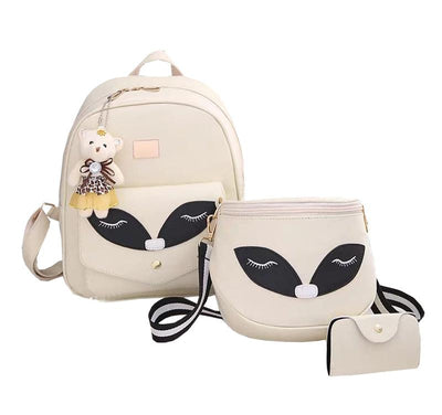 Set rucsac bej deschis piele eco cu poșetuță și port-card Foxy