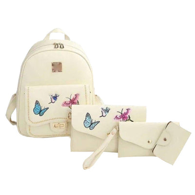 Set rucsac bej deschis piele eco cu poșetuță și portofele Butterfly Dream