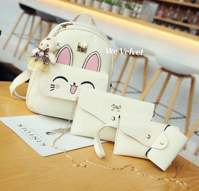 Set Rucsac bej piele eco cu poetu i portofele Sweet Bunny