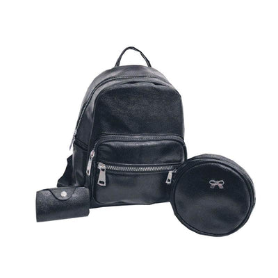 Set rucsac negru piele eco cu poșetuță și mini-portofel Dayton