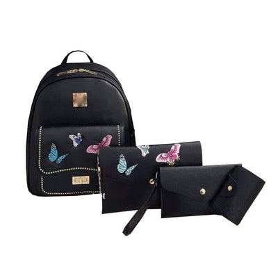 Set rucsac negru piele eco cu poșetuță și portofele Butterfly Dream