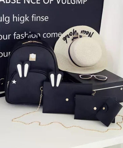 Set rucsac negru piele eco cu posetuță și portofele Cute Rabbit